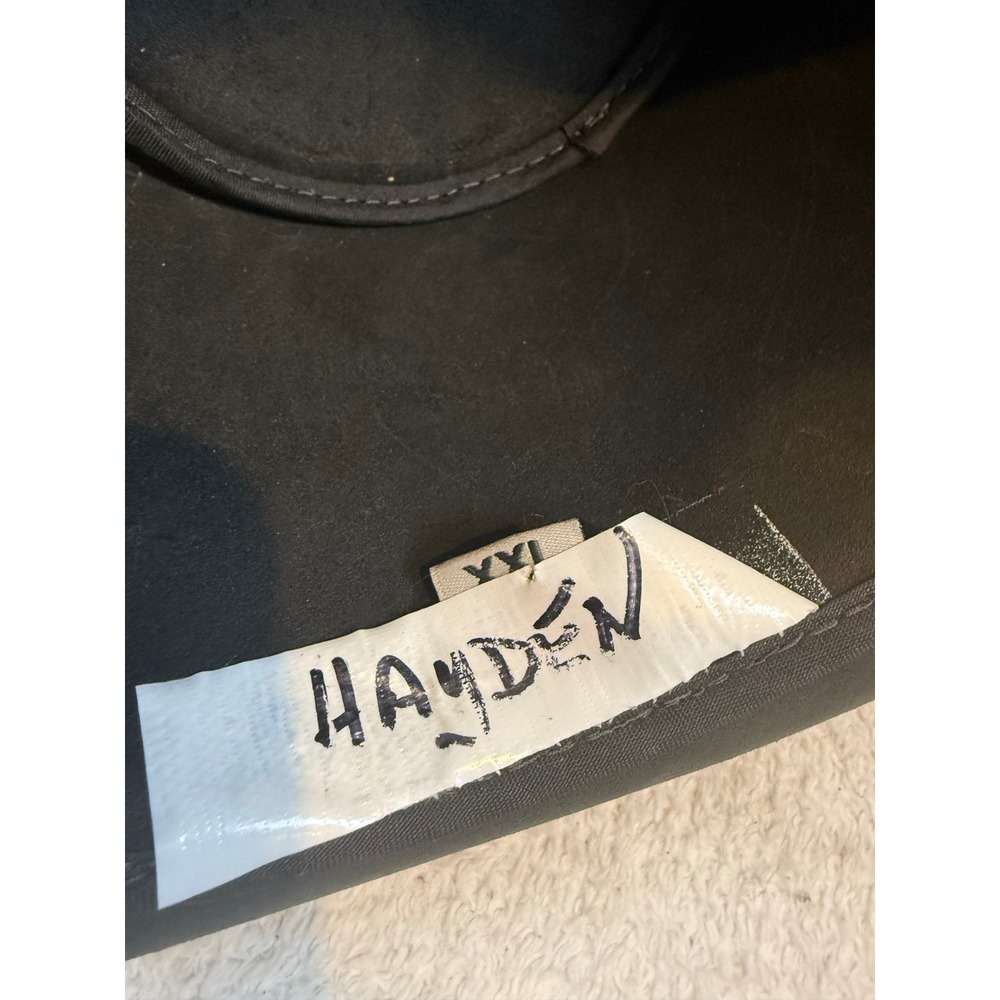 Mens Black Leather Wide Brim Western Flat Top Hat XXL Made in USA 7 3/4 7 7/8 - Picture 3 of 6